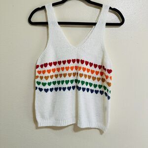 Moon & Madison Crochet Tank Top Size L Rainbow Hearts Knit Pride BOHO